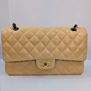 Chanel Vintage Pale Yellow / Cream Lambskin Classic Double Flap Bag (24k Plated)